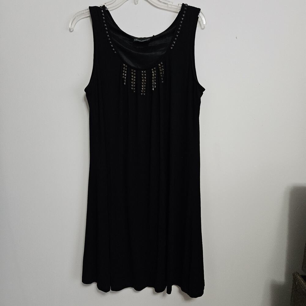 Cynthia Rowley Womens Sleeveless Dress Large Black Knit A Frame Metal Details